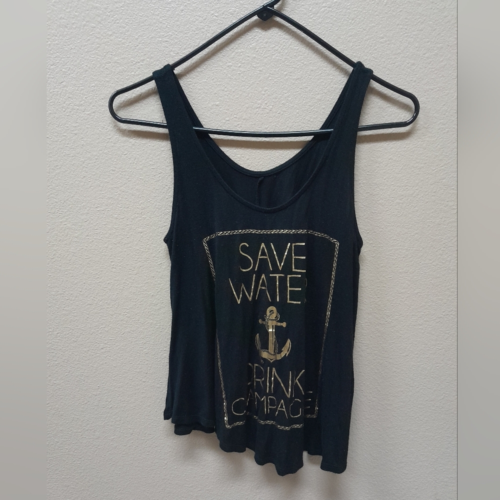 Save Water Drink Champagne Black Tank Top Size:Small  Forever 21